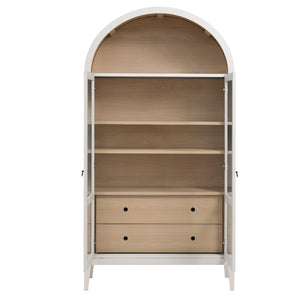Modway Furniture Nolan 74" Tall Arched Storage Display Cabinet - Elegant Glass Doors, Adjustable Shelves & Drawers Ivory Oak EEI-7168-IVO-OAK