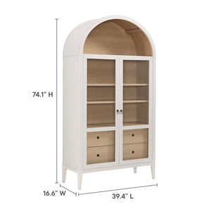 Modway Furniture Nolan 74" Tall Arched Storage Display Cabinet - Elegant Glass Doors, Adjustable Shelves & Drawers Ivory Oak EEI-7168-IVO-OAK