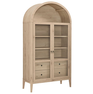 Modway Furniture Nolan 74" Tall Arched Storage Display Cabinet - Elegant Glass Doors, Adjustable Shelves & Drawers Light Oak EEI-7168-LOA
