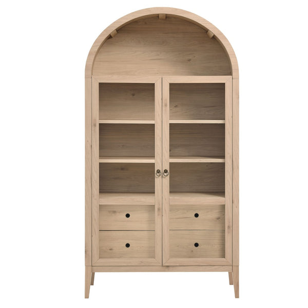 Modway Furniture Nolan 74" Tall Arched Storage Display Cabinet - Elegant Glass Doors, Adjustable Shelves & Drawers Light Oak EEI-7168-LOA