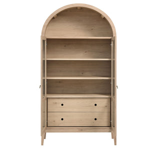 Modway Furniture Nolan 74" Tall Arched Storage Display Cabinet - Elegant Glass Doors, Adjustable Shelves & Drawers Light Oak EEI-7168-LOA