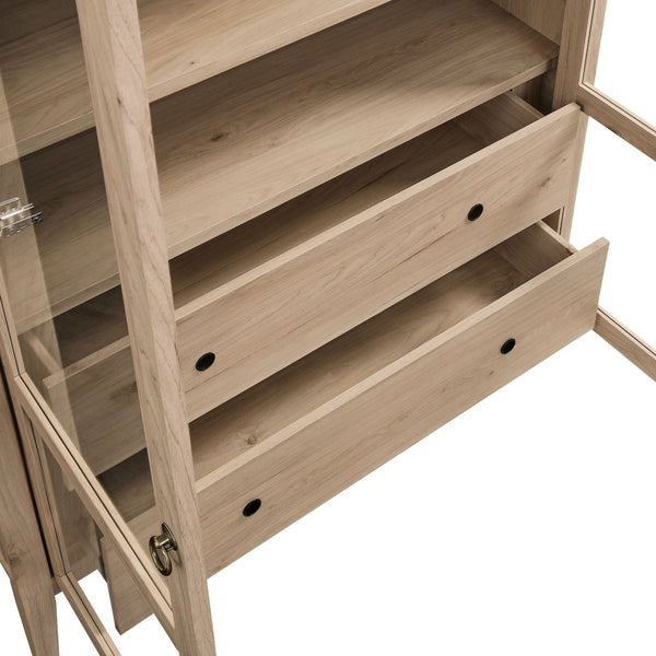 Modway Furniture Nolan 74" Tall Arched Storage Display Cabinet - Elegant Glass Doors, Adjustable Shelves & Drawers Light Oak EEI-7168-LOA