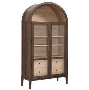 Modway Furniture Nolan 74" Tall Arched Storage Display Cabinet - Elegant Glass Doors, Adjustable Shelves & Drawers Walnut Light Oak EEI-7168-WAL-LOA