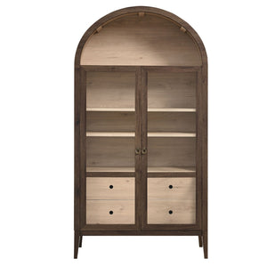 Modway Furniture Nolan 74" Tall Arched Storage Display Cabinet - Elegant Glass Doors, Adjustable Shelves & Drawers Walnut Light Oak EEI-7168-WAL-LOA