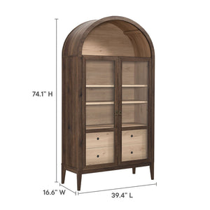 Modway Furniture Nolan 74" Tall Arched Storage Display Cabinet - Elegant Glass Doors, Adjustable Shelves & Drawers Walnut Light Oak EEI-7168-WAL-LOA