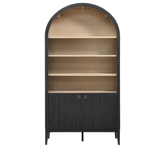 Modway Furniture Nolan 74" Tall Wide Arched Storage Display Cabinet - Stylish Farmhouse Charm for Any Room Decor Black Oak EEI-7169-BLK-OAK