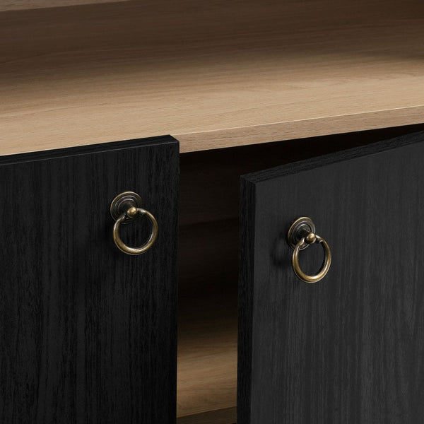 Modway Furniture Nolan 74" Tall Wide Arched Storage Display Cabinet - Stylish Farmhouse Charm for Any Room Decor Black Oak EEI-7169-BLK-OAK