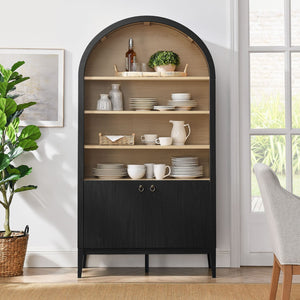 Modway Furniture Nolan 74" Tall Wide Arched Storage Display Cabinet - Stylish Farmhouse Charm for Any Room Decor Black Oak EEI-7169-BLK-OAK