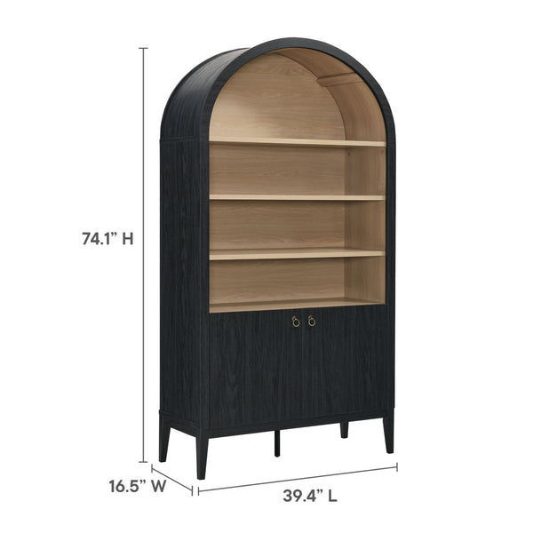 Modway Furniture Nolan 74" Tall Wide Arched Storage Display Cabinet - Stylish Farmhouse Charm for Any Room Decor Black Oak EEI-7169-BLK-OAK