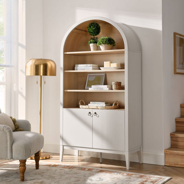 Modway Furniture Nolan 74" Tall Wide Arched Storage Display Cabinet - Stylish Farmhouse Charm for Any Room Decor Ivory Oak EEI-7169-IVO-OAK