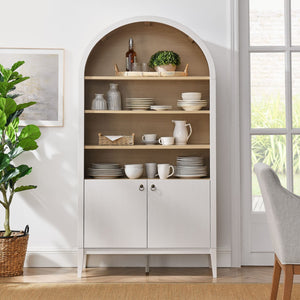 Modway Furniture Nolan 74" Tall Wide Arched Storage Display Cabinet - Stylish Farmhouse Charm for Any Room Decor Ivory Oak EEI-7169-IVO-OAK