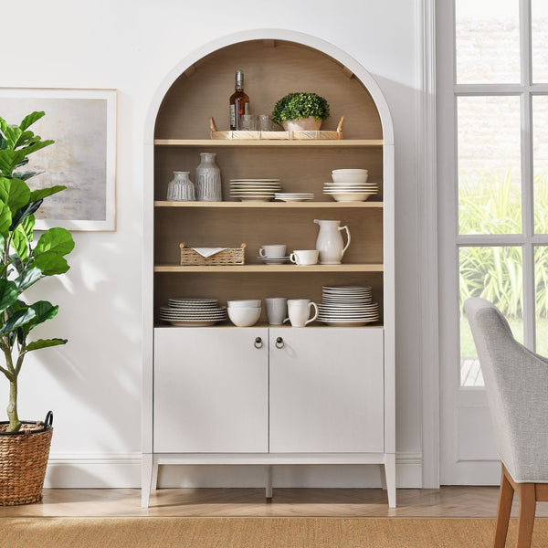 Modway Furniture Nolan 74" Tall Wide Arched Storage Display Cabinet - Stylish Farmhouse Charm for Any Room Decor Ivory Oak EEI-7169-IVO-OAK