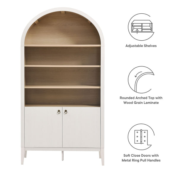 Modway Furniture Nolan 74" Tall Wide Arched Storage Display Cabinet - Stylish Farmhouse Charm for Any Room Decor Ivory Oak EEI-7169-IVO-OAK