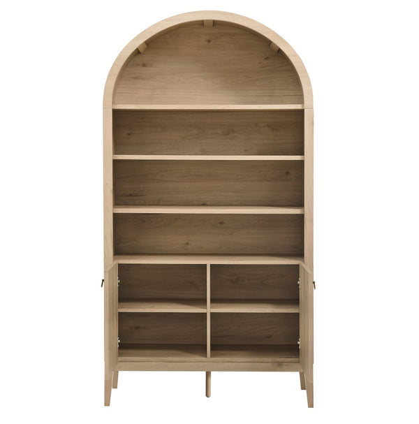 Modway Furniture Nolan 74" Tall Wide Arched Storage Display Cabinet - Stylish Farmhouse Charm for Any Room Decor Light Oak EEI-7169-LOA