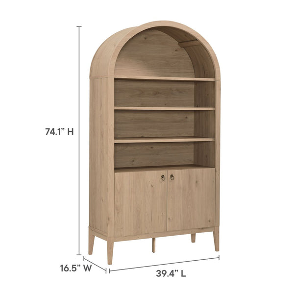 Modway Furniture Nolan 74" Tall Wide Arched Storage Display Cabinet - Stylish Farmhouse Charm for Any Room Decor Light Oak EEI-7169-LOA