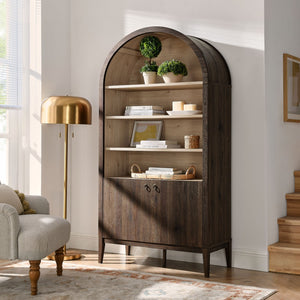 Modway Furniture Nolan 74" Tall Wide Arched Storage Display Cabinet - Stylish Farmhouse Charm for Any Room Decor Dark Walnut EEI-7169-WAL-LOA