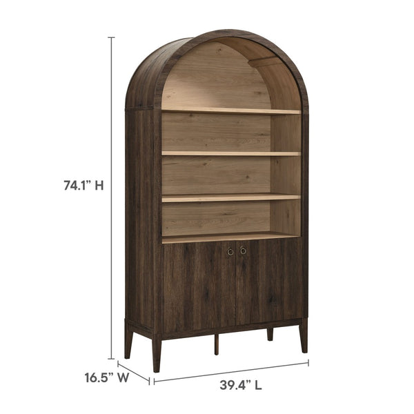 Modway Furniture Nolan 74" Tall Wide Arched Storage Display Cabinet - Stylish Farmhouse Charm for Any Room Decor Dark Walnut EEI-7169-WAL-LOA