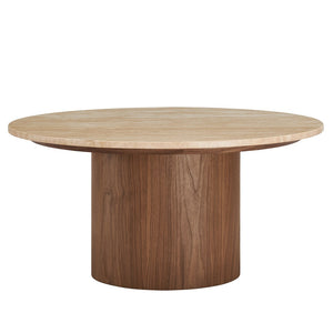 Modway Furniture Kioni Round Travertine Coffee Table - Modern Walnut Accent for Stylish Living Room Décor & Functionality EEI-7170-WAL-TRV