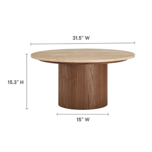 Modway Furniture Kioni Round Travertine Coffee Table - Modern Walnut Accent for Stylish Living Room Décor & Functionality EEI-7170-WAL-TRV