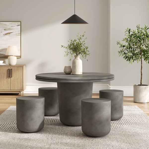 Modway Furniture Brion Indoor-Outdoor Concrete 5-Piece Dining Set – Modern, Durable, Multi-Functional for Any Space Gray EEI-7172-GRY