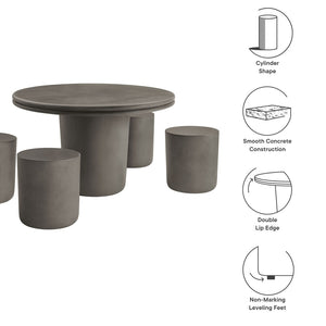 Modway Furniture Brion Indoor-Outdoor Concrete 5-Piece Dining Set – Modern, Durable, Multi-Functional for Any Space Gray EEI-7172-GRY