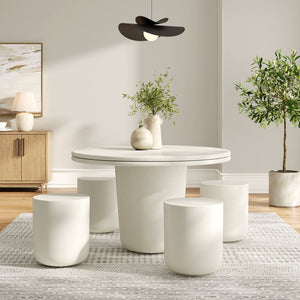 Modway Furniture Brion Indoor-Outdoor Concrete 5-Piece Dining Set – Modern, Durable, Multi-Functional for Any Space White EEI-7172-WHI