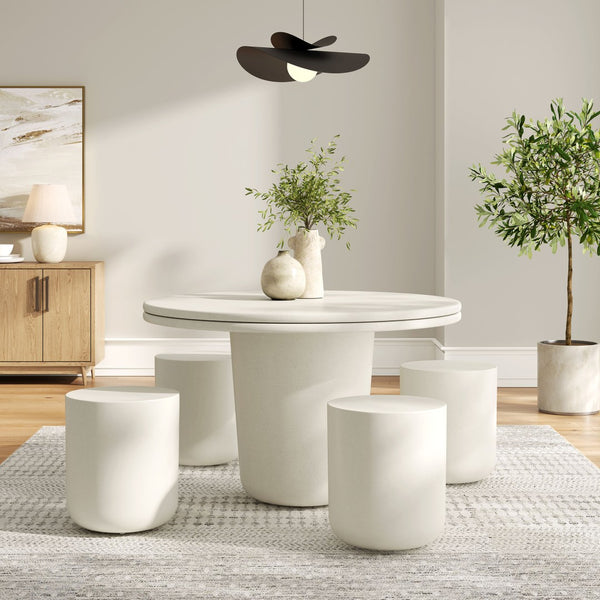 Modway Furniture Brion Indoor-Outdoor Concrete 5-Piece Dining Set – Modern, Durable, Multi-Functional for Any Space White EEI-7172-WHI