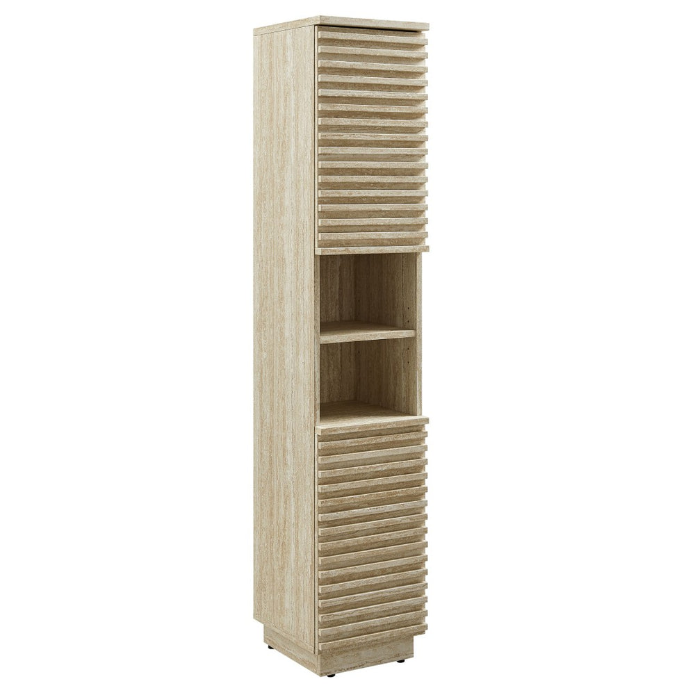 Modway Furniture Render Tall Narrow Faux Travertine Linen Storage Cabinet - Stylish Mid-Century Design & Versatile Storage EEI-7178-TRA