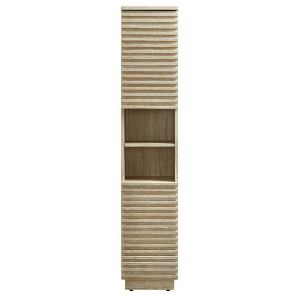 Modway Furniture Render Tall Narrow Faux Travertine Linen Storage Cabinet - Stylish Mid-Century Design & Versatile Storage EEI-7178-TRA