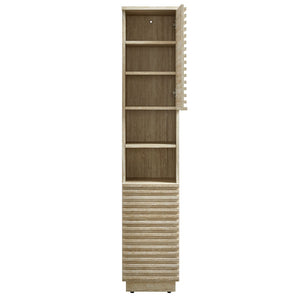 Modway Furniture Render Tall Narrow Faux Travertine Linen Storage Cabinet - Stylish Mid-Century Design & Versatile Storage EEI-7178-TRA