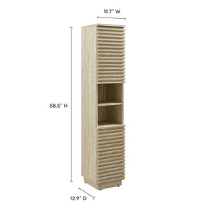 Modway Furniture Render Tall Narrow Faux Travertine Linen Storage Cabinet - Stylish Mid-Century Design & Versatile Storage EEI-7178-TRA