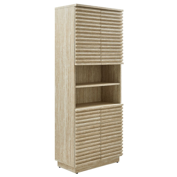 Modway Furniture Render Tall Faux Travertine Linen Storage Cabinet - Stylish Mid-Century Design for Any Room! EEI-7179-TRA