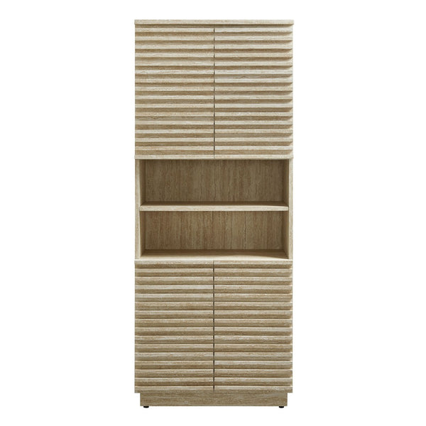 Modway Furniture Render Tall Faux Travertine Linen Storage Cabinet - Stylish Mid-Century Design for Any Room! EEI-7179-TRA