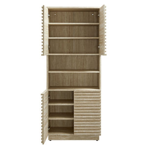 Modway Furniture Render Tall Faux Travertine Linen Storage Cabinet - Stylish Mid-Century Design for Any Room! EEI-7179-TRA