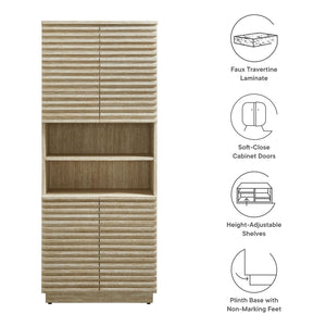 Modway Furniture Render Tall Faux Travertine Linen Storage Cabinet - Stylish Mid-Century Design for Any Room! EEI-7179-TRA