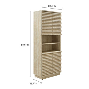 Modway Furniture Render Tall Faux Travertine Linen Storage Cabinet - Stylish Mid-Century Design for Any Room! EEI-7179-TRA