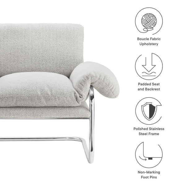 Modway Furniture Ansel Boucle Fabric Accent Chair - Stylish Mid-Century Modern Comfort for Living Rooms & More Newsprint EEI-7180-NPT