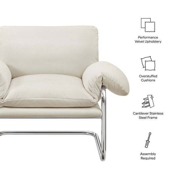 Modway Furniture Ansel Performance Velvet Lounge Chair with Polished Steel Cantilever Frame EEI-7181-ALA