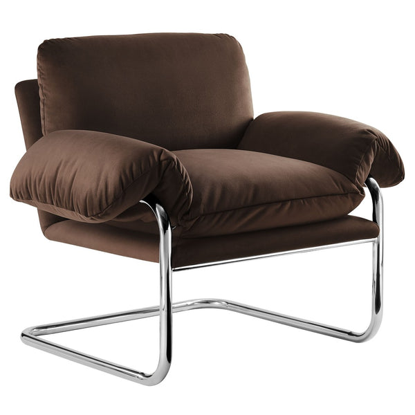 Modway Furniture Ansel Performance Velvet Accent Chair - Vintage-Inspired Comfort with Modern Stainless Steel Design Chocolate Brown EEI-7181-CHB