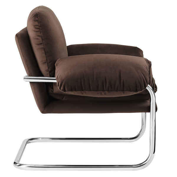 Modway Furniture Ansel Performance Velvet Accent Chair - Vintage-Inspired Comfort with Modern Stainless Steel Design Chocolate Brown EEI-7181-CHB