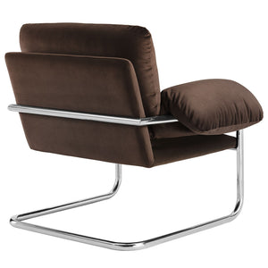 Modway Furniture Ansel Performance Velvet Accent Chair - Vintage-Inspired Comfort with Modern Stainless Steel Design Chocolate Brown EEI-7181-CHB