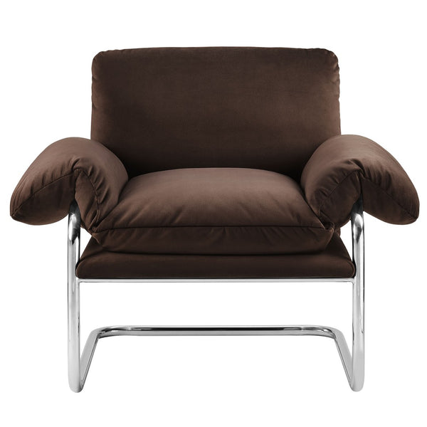 Modway Furniture Ansel Performance Velvet Accent Chair - Vintage-Inspired Comfort with Modern Stainless Steel Design Chocolate Brown EEI-7181-CHB