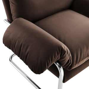Modway Furniture Ansel Performance Velvet Accent Chair - Vintage-Inspired Comfort with Modern Stainless Steel Design Chocolate Brown EEI-7181-CHB