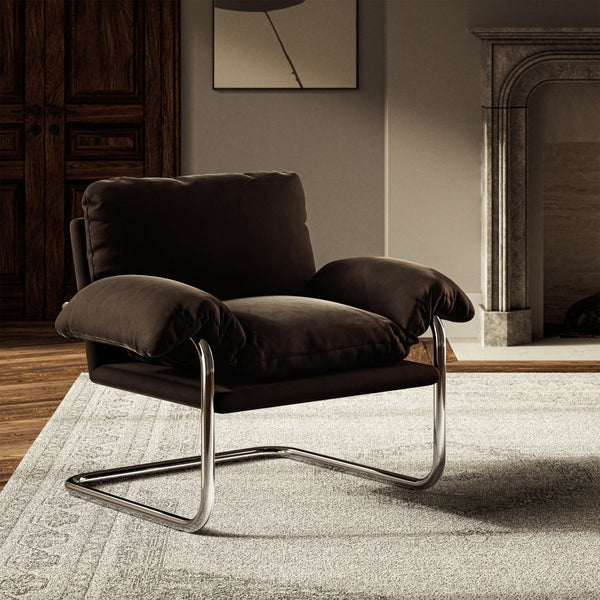 Modway Furniture Ansel Performance Velvet Accent Chair - Vintage-Inspired Comfort with Modern Stainless Steel Design Chocolate Brown EEI-7181-CHB