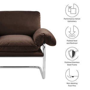 Modway Furniture Ansel Performance Velvet Accent Chair - Vintage-Inspired Comfort with Modern Stainless Steel Design Chocolate Brown EEI-7181-CHB