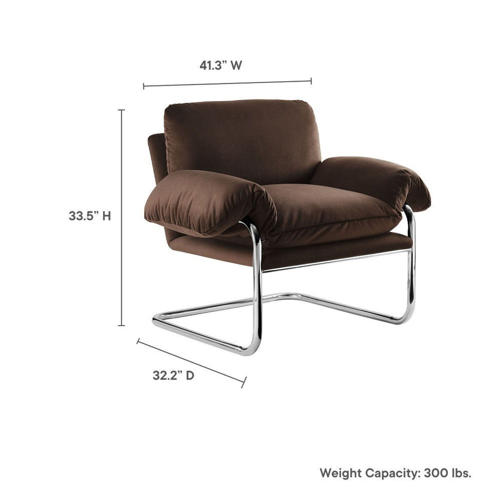 Modway Furniture Ansel Performance Velvet Accent Chair - Vintage-Inspired Comfort with Modern Stainless Steel Design Chocolate Brown EEI-7181-CHB