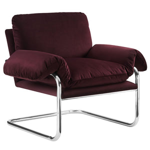 Modway Furniture Ansel Performance Velvet Accent Chair - Vintage-Inspired Comfort with Modern Stainless Steel Design Mulberry EEI-7181-MUL