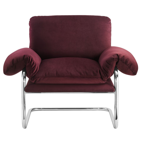 Modway Furniture Ansel Performance Velvet Accent Chair - Vintage-Inspired Comfort with Modern Stainless Steel Design Mulberry EEI-7181-MUL