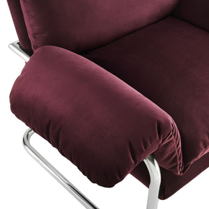 Modway Furniture Ansel Performance Velvet Accent Chair - Vintage-Inspired Comfort with Modern Stainless Steel Design Mulberry EEI-7181-MUL