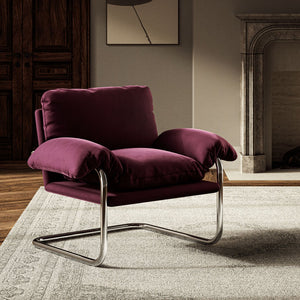 Modway Furniture Ansel Performance Velvet Accent Chair - Vintage-Inspired Comfort with Modern Stainless Steel Design Mulberry EEI-7181-MUL